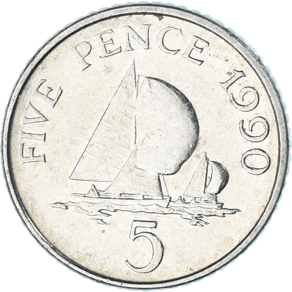 Coin, Guernsey, 5 Pence, 1990
