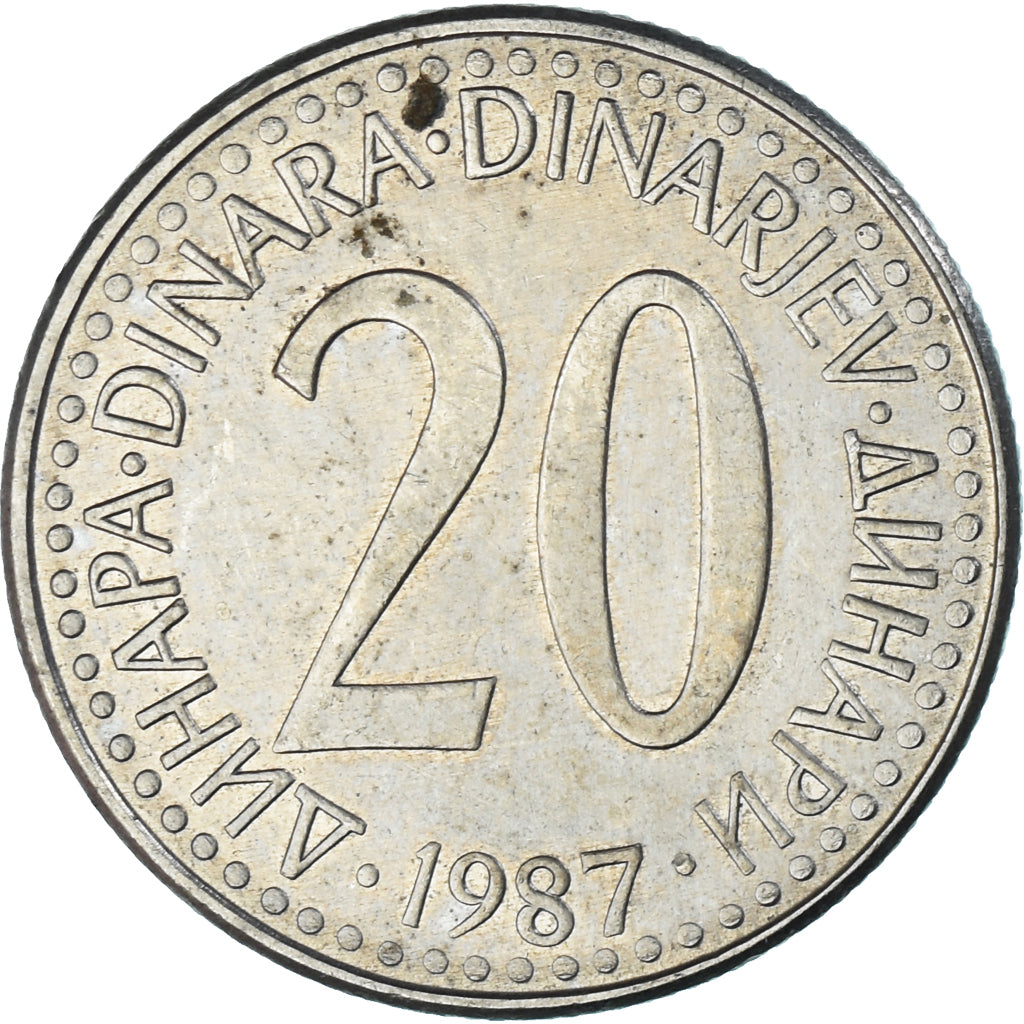 Münze, Jugoslawien, 20 Dinara, 1987