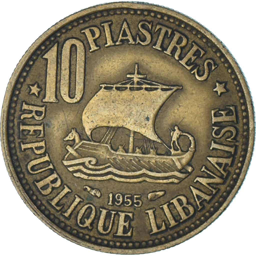 Coin, Lebanon, 10 Piastres, 1955