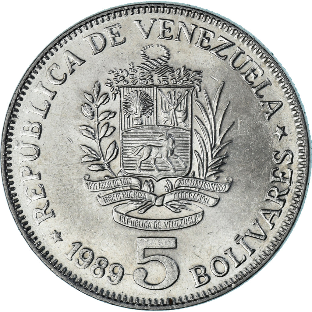 Coin, Venezuela, 5 Bolivares, 1989