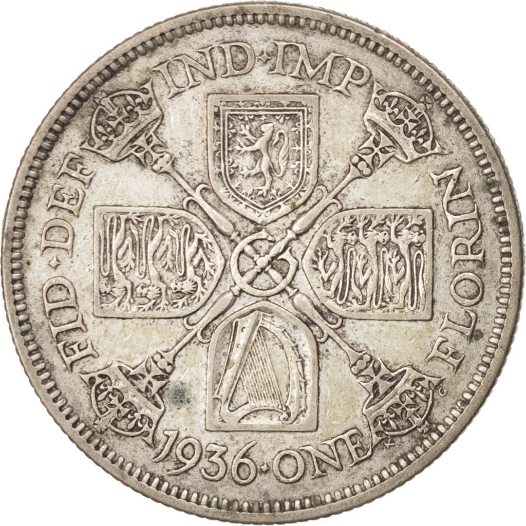 GREAT BRITAIN, Florin, Two Shillings, 1936, KM #834, EF(40-45), Silver, 28.3,...