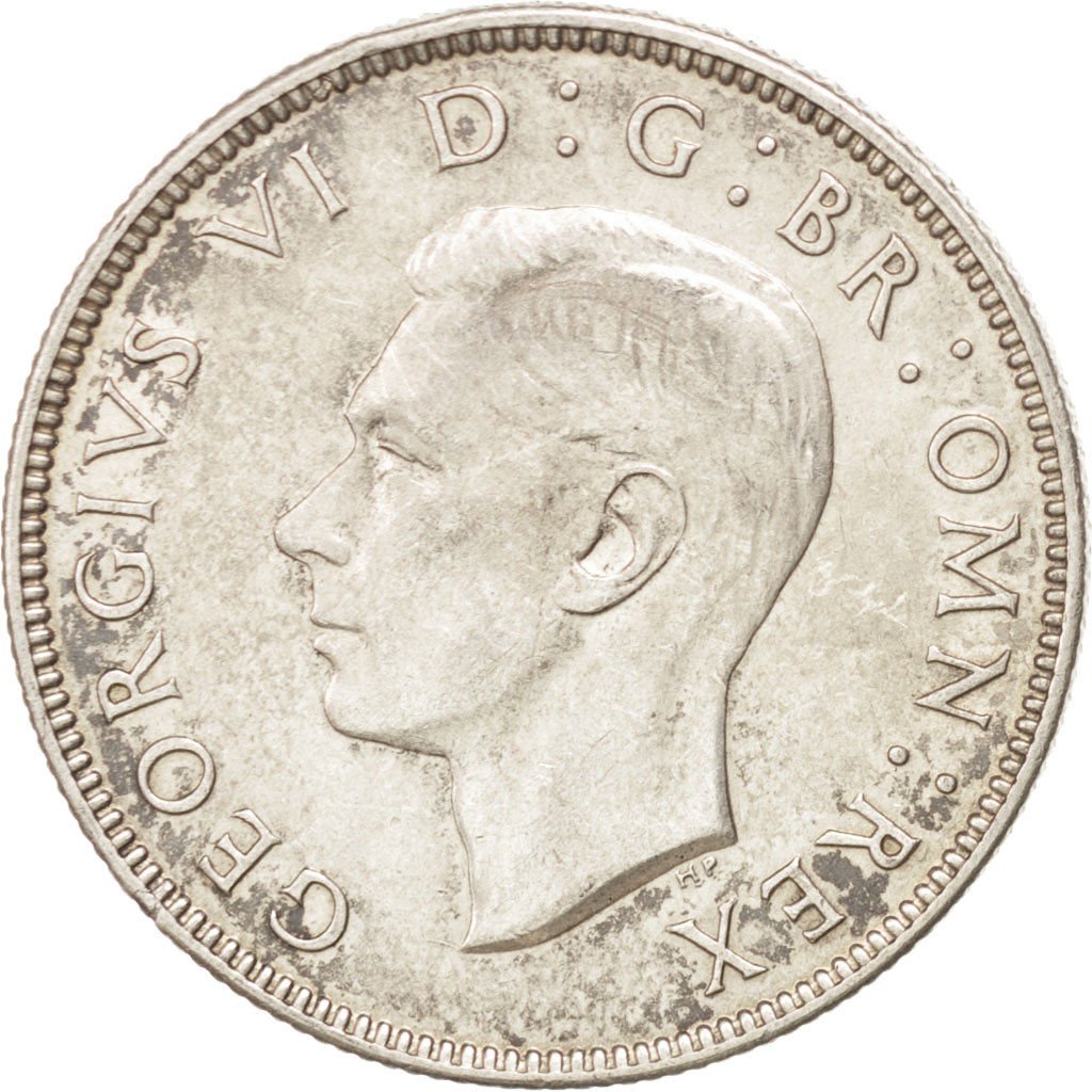 GREAT BRITAIN, Florin, Two Shillings, 1945, KM #855, AU(55-58), Silver, 28.3,...
