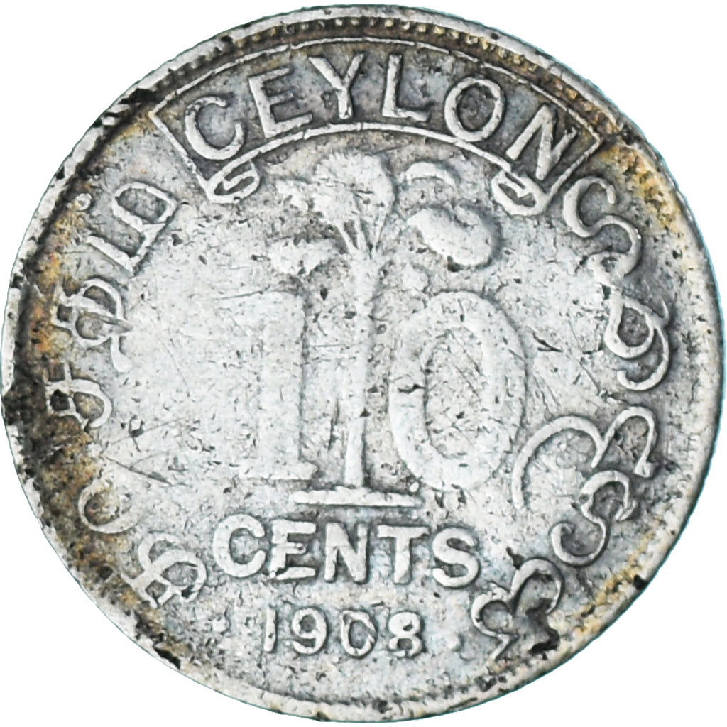 Munten, Ceylon, 10 Cents, 1908