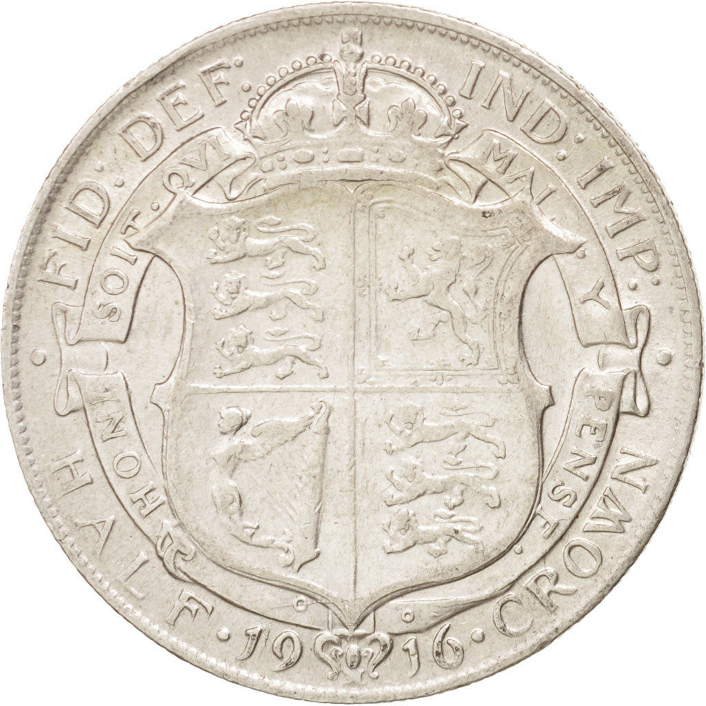 GREAT BRITAIN, 1/2 Crown, 1916, KM #818.1, EF(40-45), Silver, 32.3, 14.12