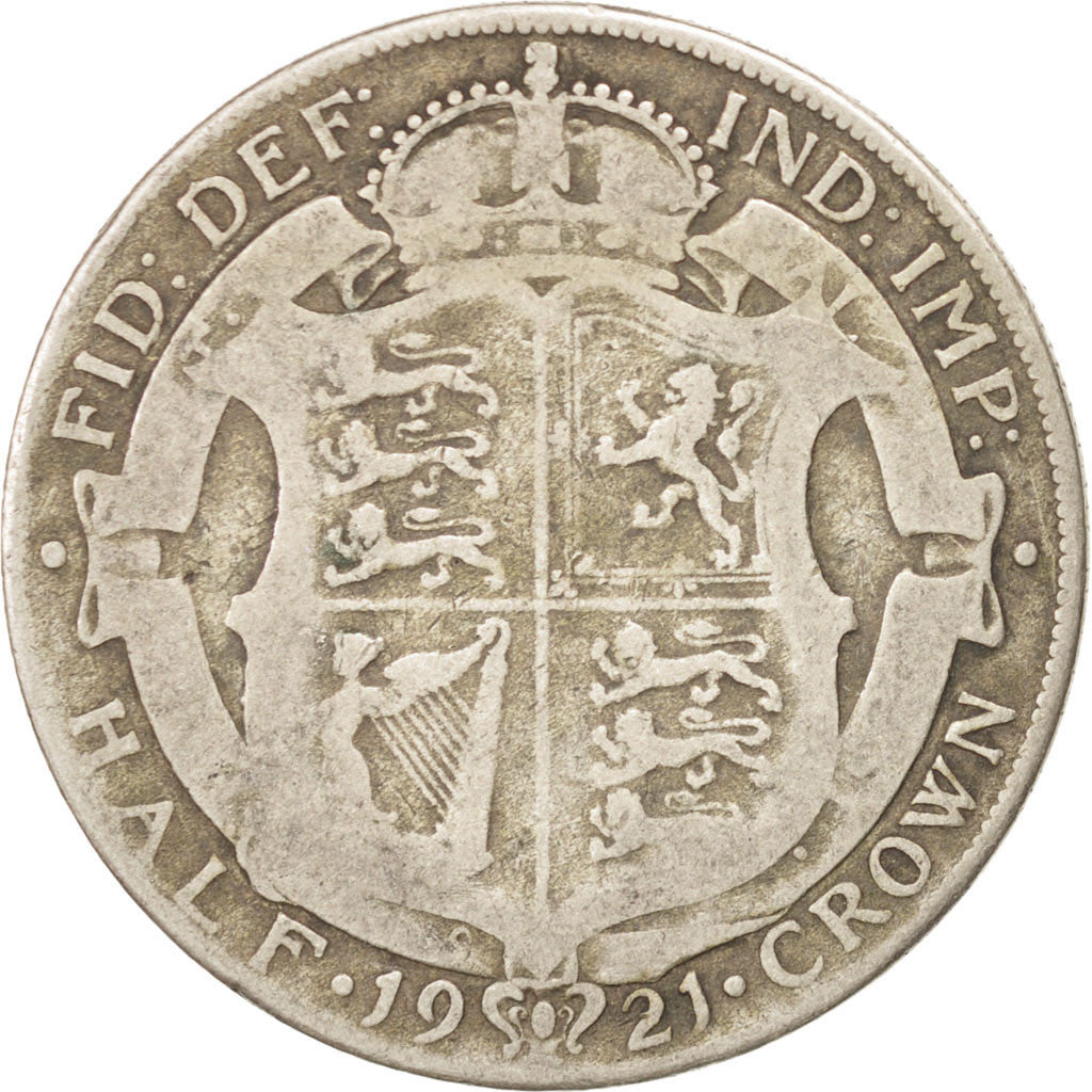 GREAT BRITAIN, 1/2 Crown, 1921, KM #818.1a, VF(20-25), Silver, 32.3, 13.64
