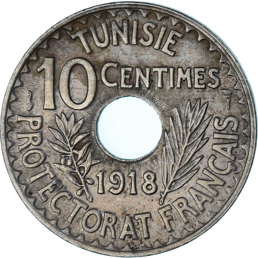 Munten, Tunisië, 10 Centimes, 1918