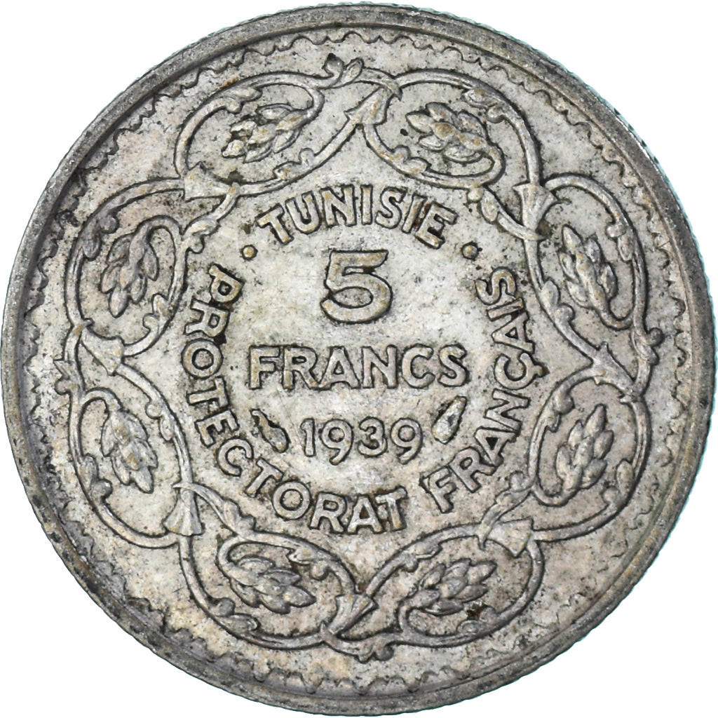 Moneda, Túnez, 5 Francs, 1939