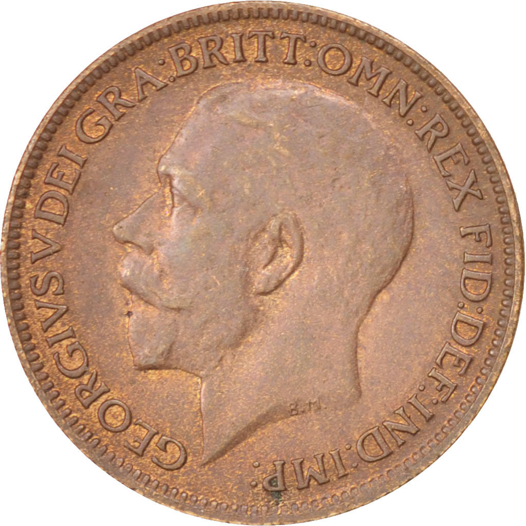 GREAT BRITAIN, Farthing, 1919, KM #808.2, AU(55-58), Bronze, 20, 2.80