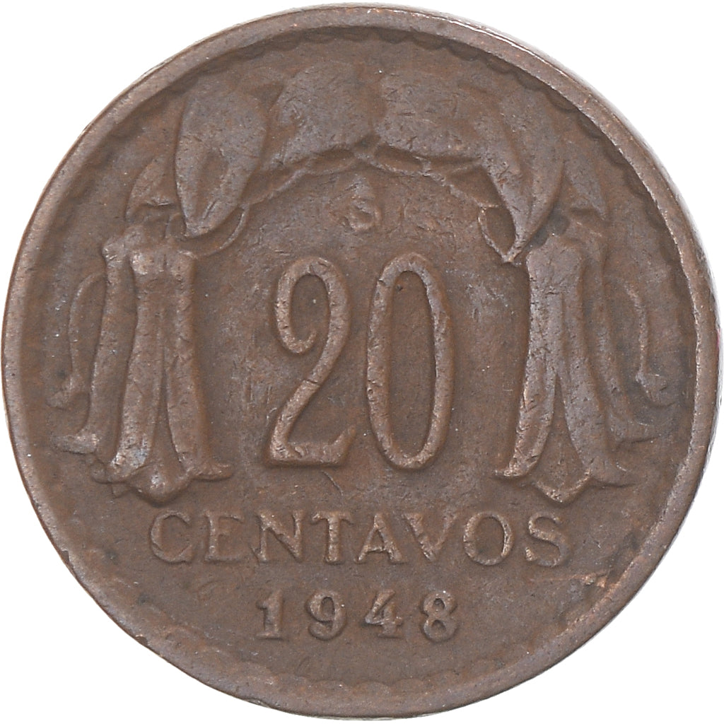 Coin, Chile, 20 Centavos, 1948
