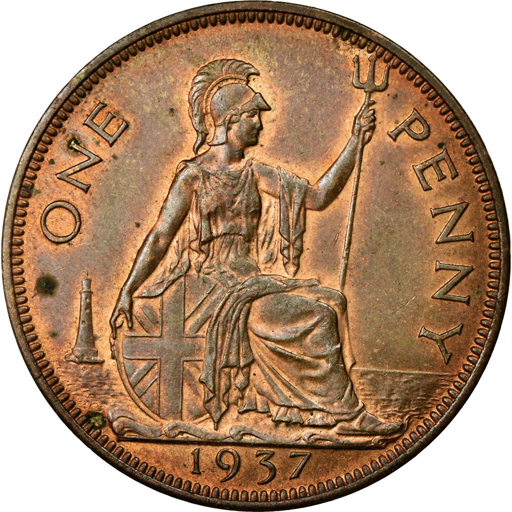 Coin, Great Britain, George VI, Penny, 1937, AU(55-58), Bronze, KM:845