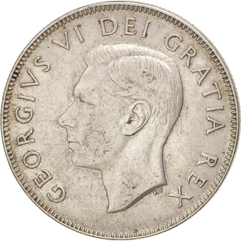 CANADA, 50 Cents, 1952, Royal Canadian Mint, KM #45, EF(40-45), Silver, 29.72,..