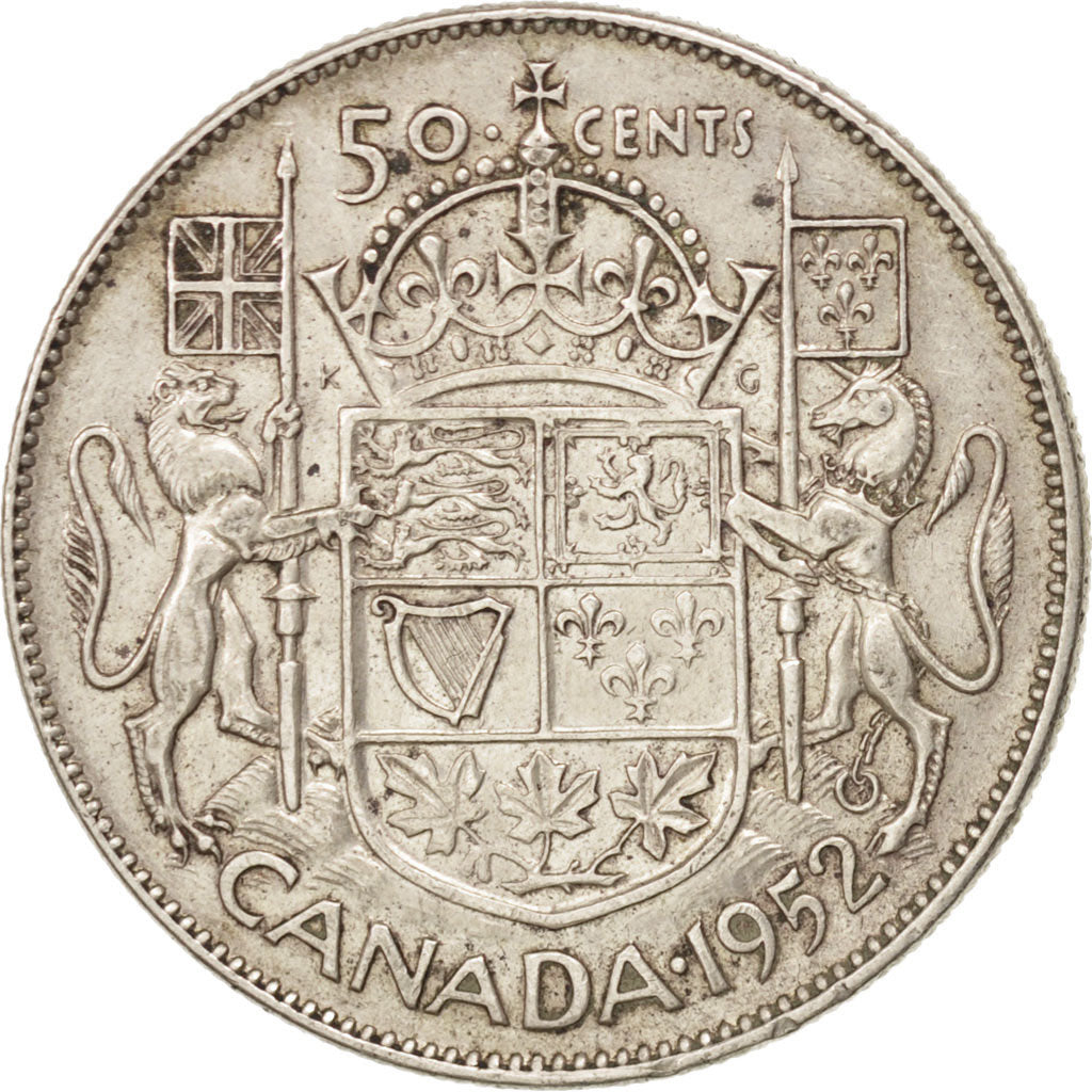 CANADA, 50 Cents, 1952, Royal Canadian Mint, KM #45, EF(40-45), Silver, 29.72,..