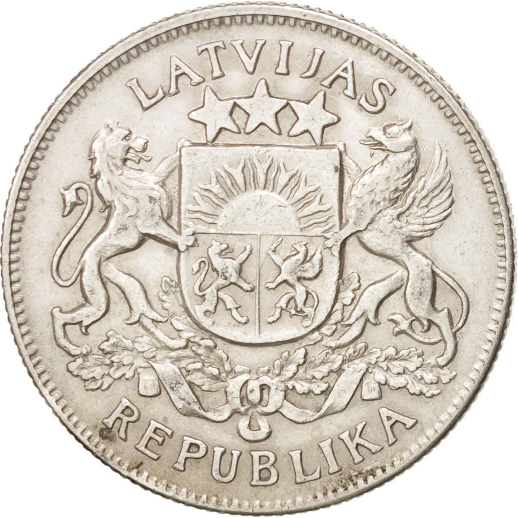 LATVIA, 2 Lati, 1925, KM #8, AU(50-53), Silver, 27, 9.96