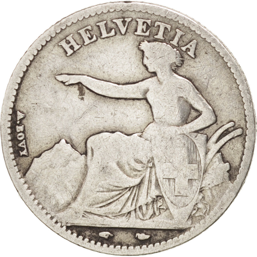SWITZERLAND, Franc, 1850, KM #9, F(12-15), Silver, 23, 4.75