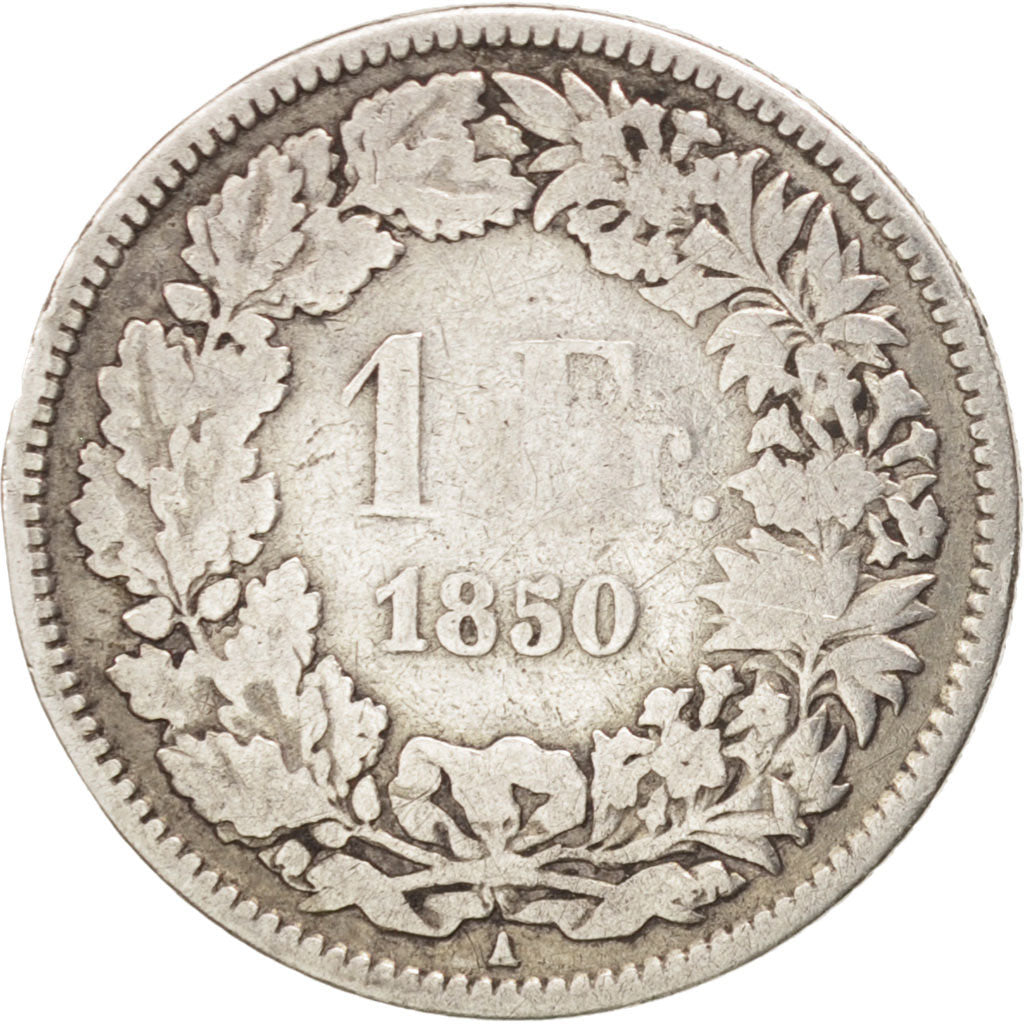 SWITZERLAND, Franc, 1850, KM #9, F(12-15), Silver, 23, 4.75