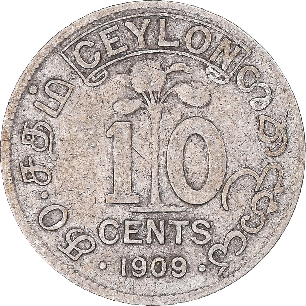 Munten, Ceylon, 10 Cents, 1909