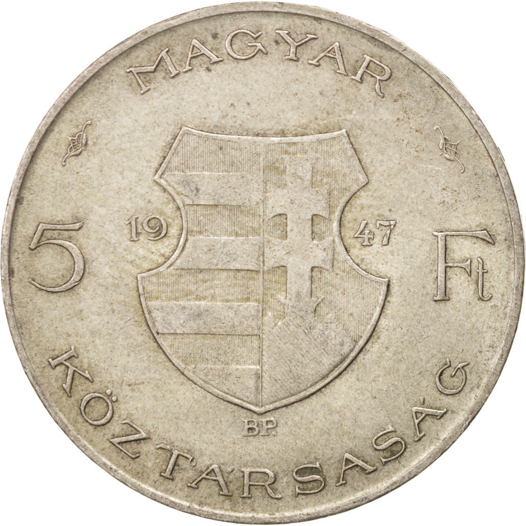 HUNGARY, 5 Forint, 1947, KM #534a, AU(50-53), Silver, 32, 11.97