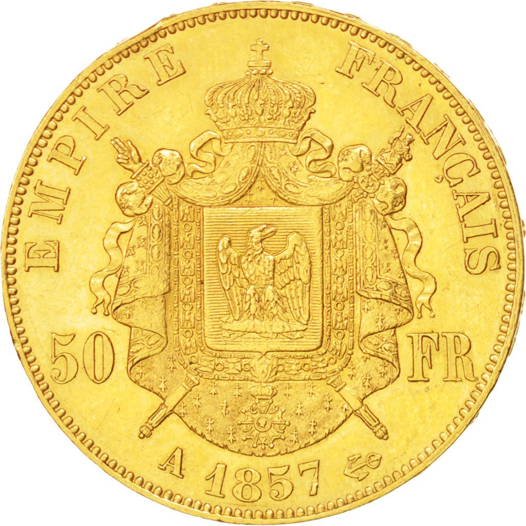 FRANCE, Napoléon III, 50 Francs, 1857, Paris, KM #785.1, AU(50-53), Gold, Gadour
