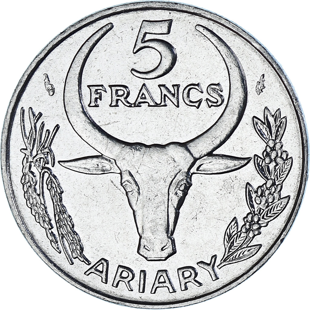Moneta, Madagascar, 5 Francs, Ariary, 1989