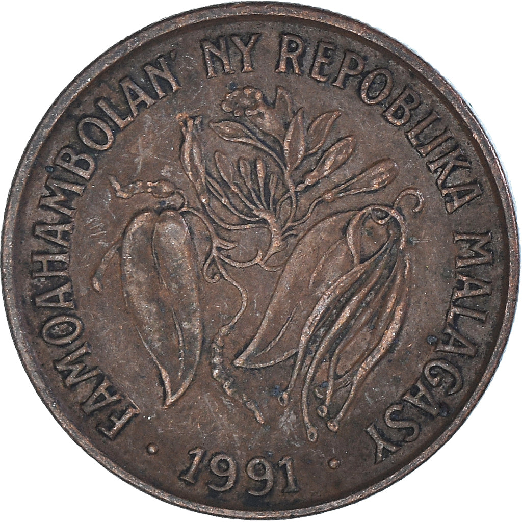 Coin, Madagascar, 10 Francs, 2 Ariary, 1991