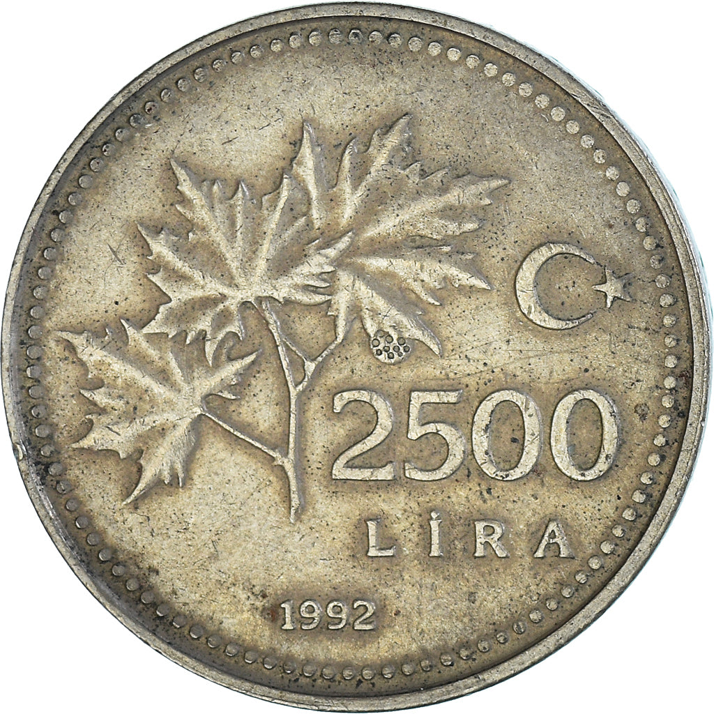Moeda, Turquia, 2500 Lira, 1992