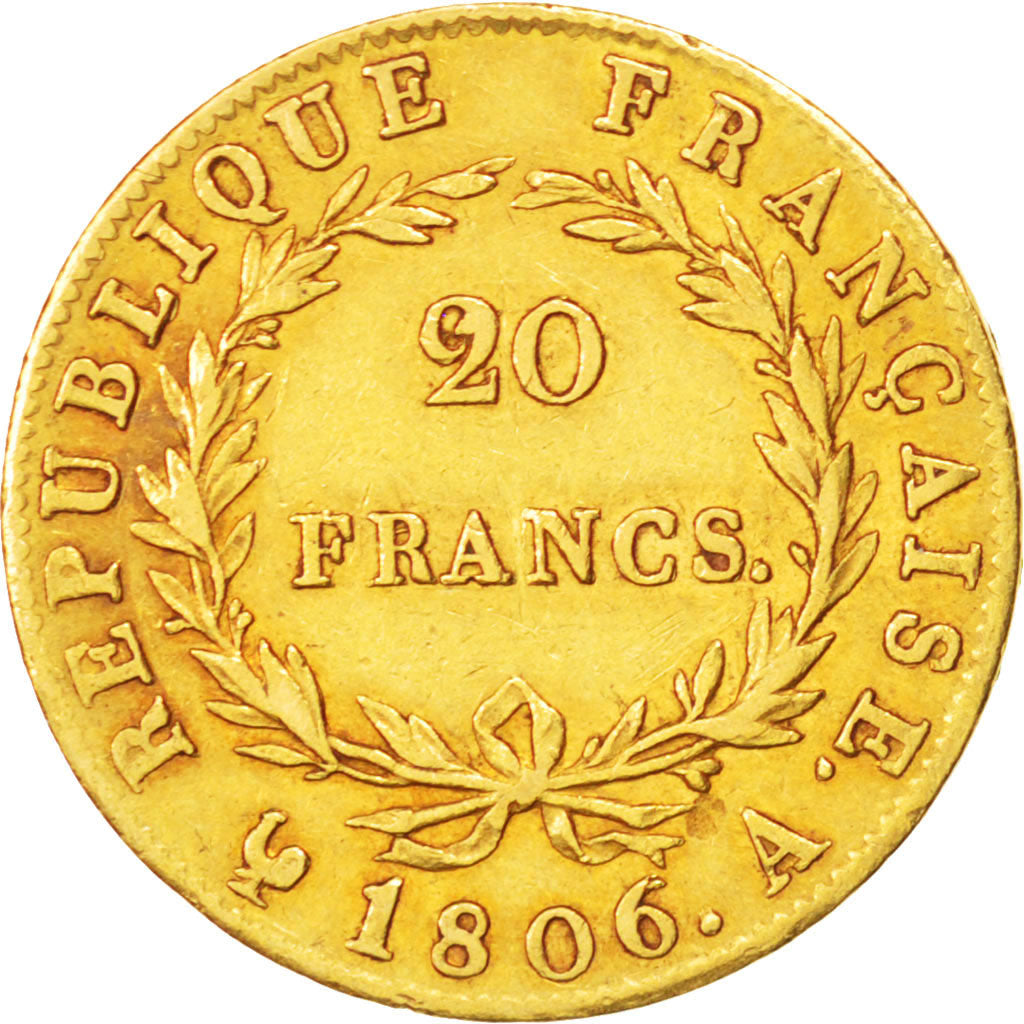 FRANCE, Napoléon I, 20 Francs, 1806, Paris, KM #674.1, EF(40-45), Gold, Gadoury 