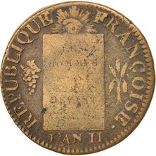 Moneda, Francia, Sol aux balances françoise, Sol, 1793, Metz, BC+, Bronce