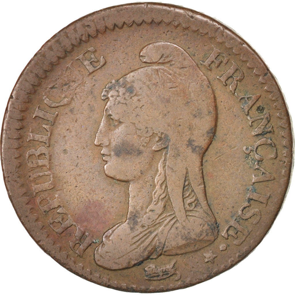 FRANCE, Dupré, Decime, 1796, Paris, KM #644.1, VF(30-35), Bronze, 32, Gadoury #.