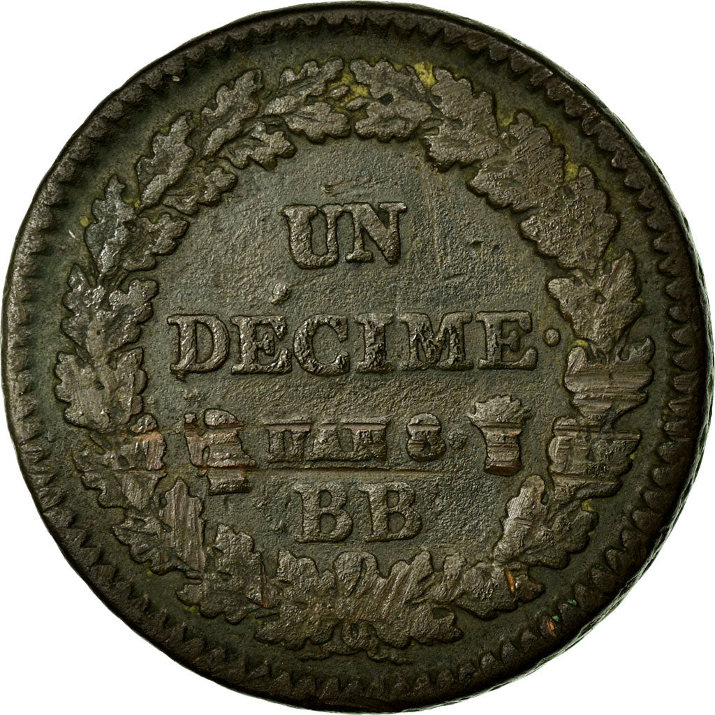 Coin, France, Dupré, Decime, 1799, Strasbourg, VF(20-25), Bronze, KM:644.4