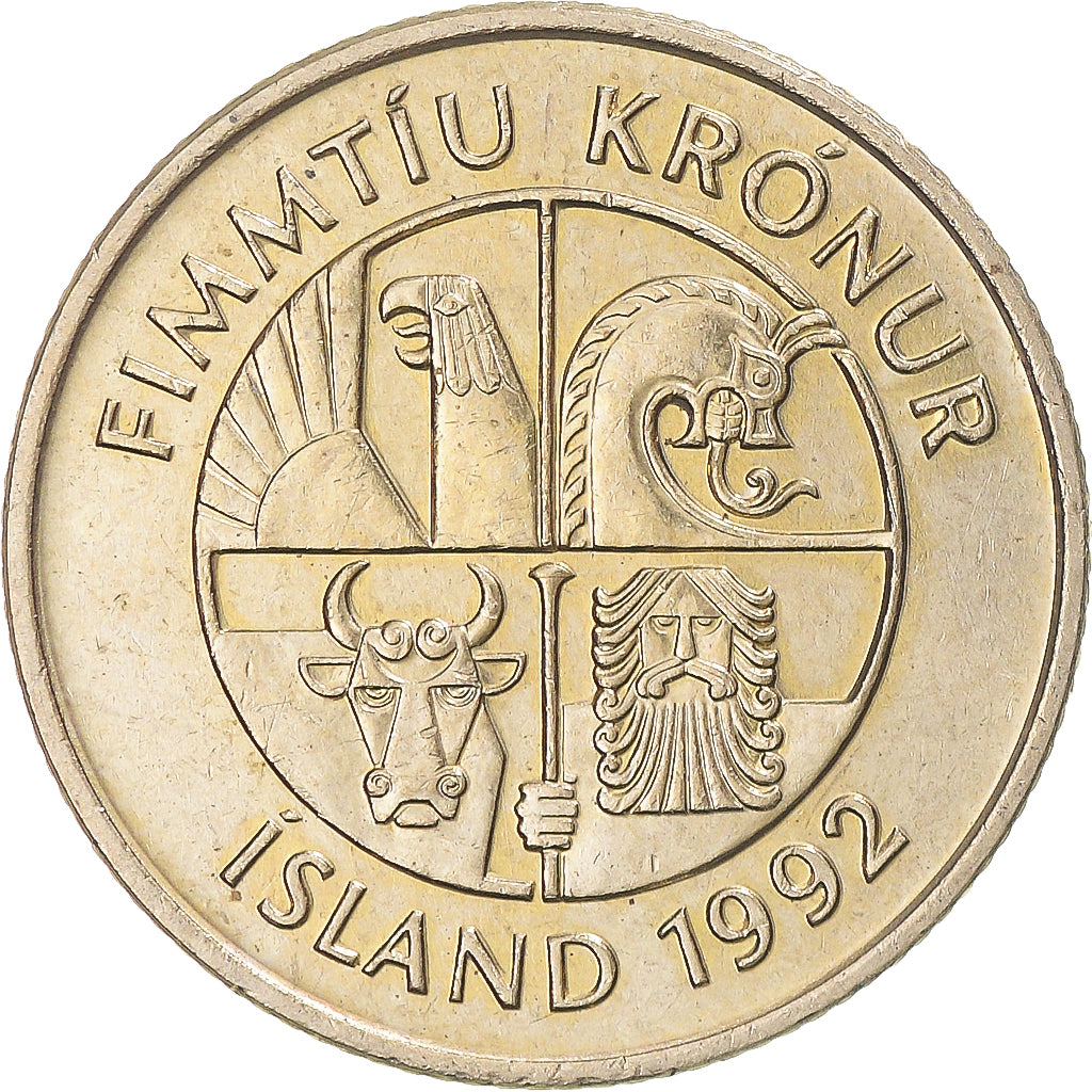 Moneta, Islanda, 50 Kronur, 1992