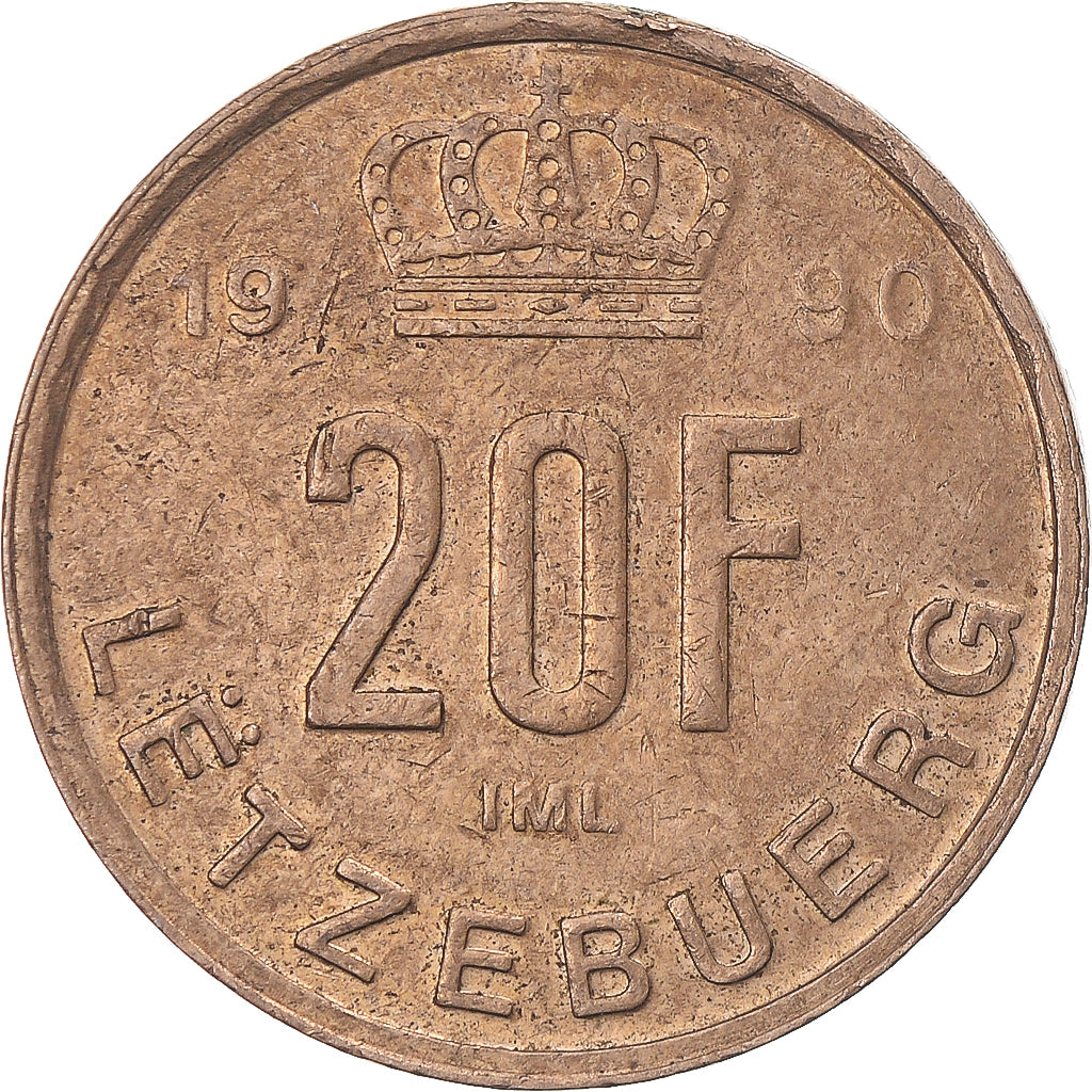 Moneta, Luksemburg, 20 Francs, 1990
