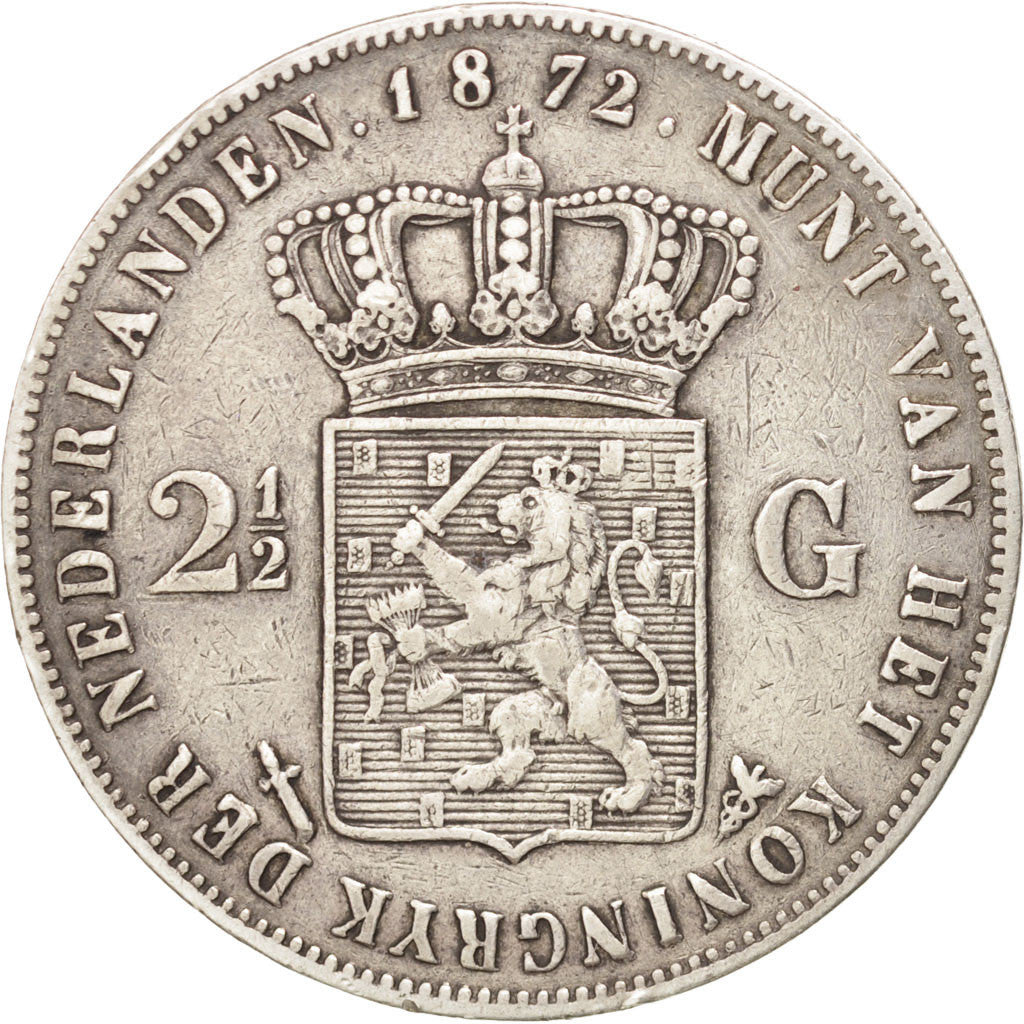 NETHERLANDS, 2-1/2 Gulden, 1872, KM #82, EF(40-45), Silver, 38, 24.85