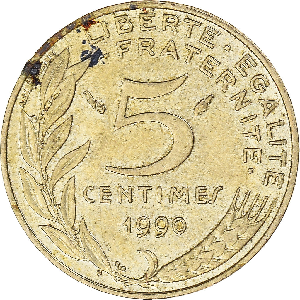 Moneta, Francja, 5 Centimes, 1990