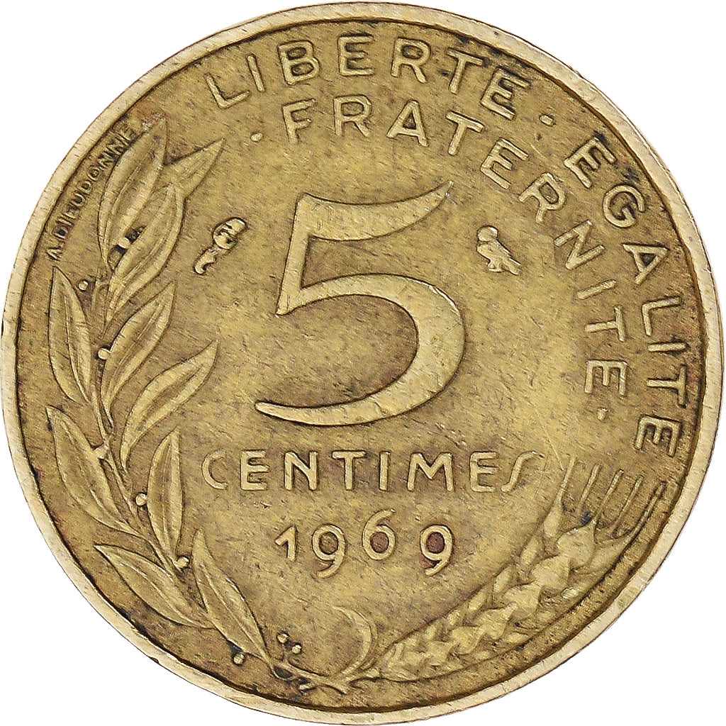 Moneta, Francja, 5 Centimes, 1969