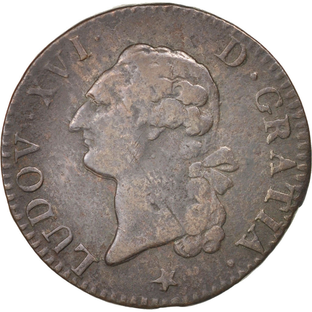 Munten, Frankrijk, Louis XVI, Sol ou sou, Sol, 1790, Lille, FR+, Koper