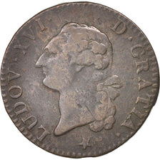 Moneta, Francia, Louis XVI, Sol ou sou, Sol, 1790, Lille, MB+, Rame, KM:578.16