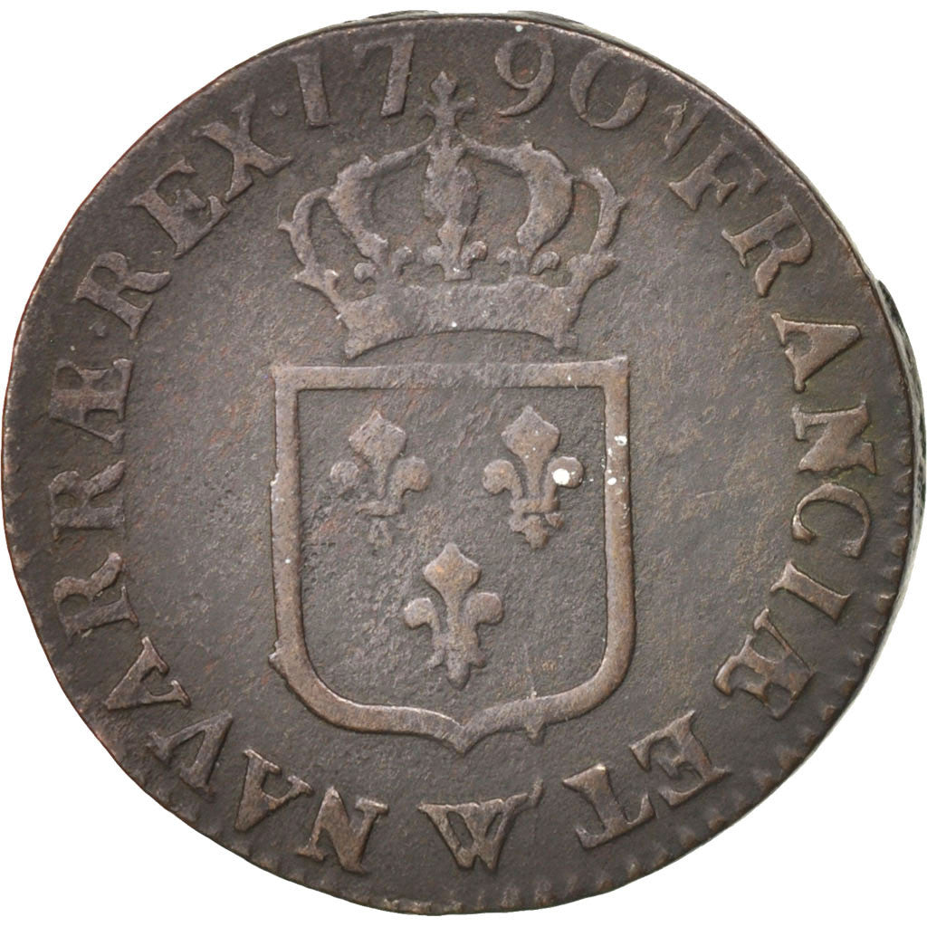 Munten, Frankrijk, Louis XVI, Sol ou sou, Sol, 1790, Lille, FR+, Koper