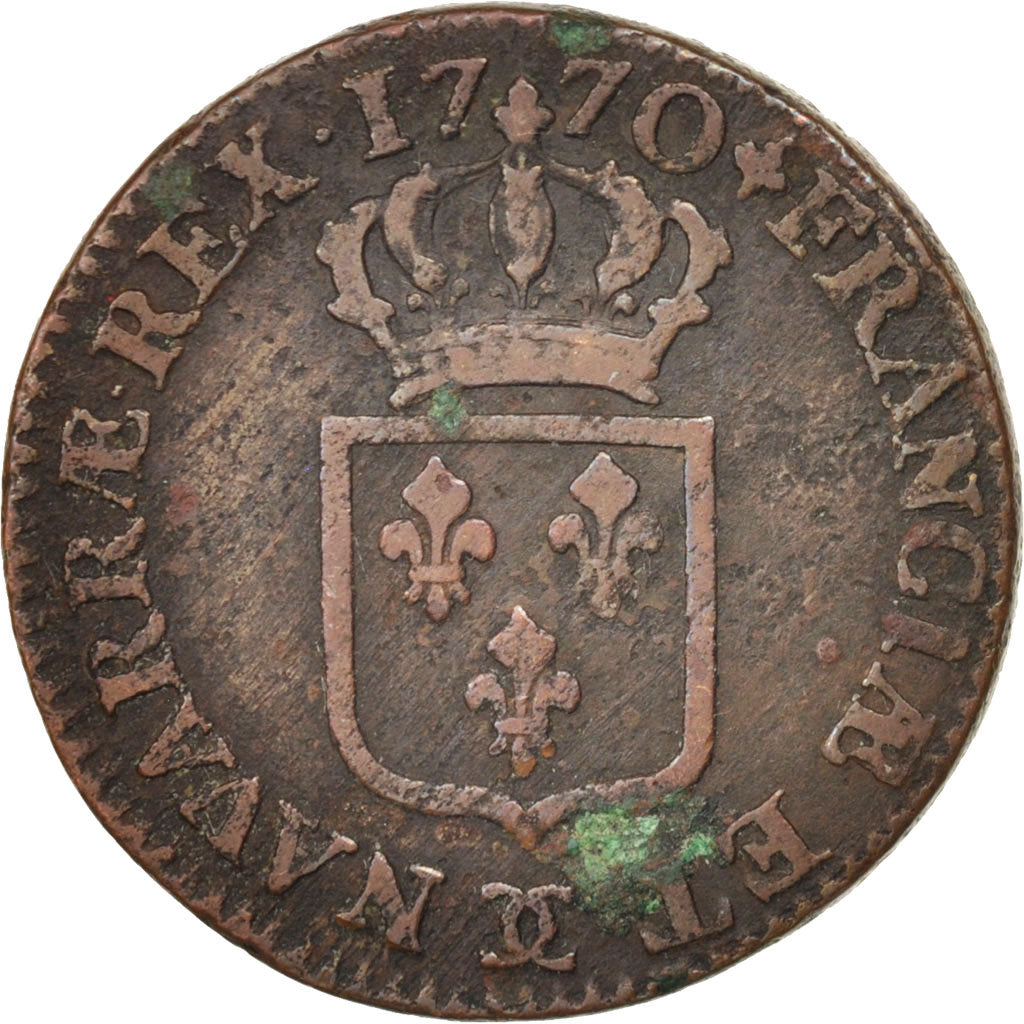 FRANCE, Sol à la vieille tête, Sol, 1770, Besan, KM #545.13, VF(20-25), Copper, 