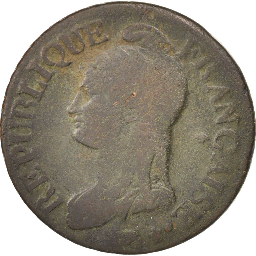 FRANCE, Dupré, 5 Centimes, 1796, Strasbourg, KM #640.4, F(12-15), Bronze, 28, G.