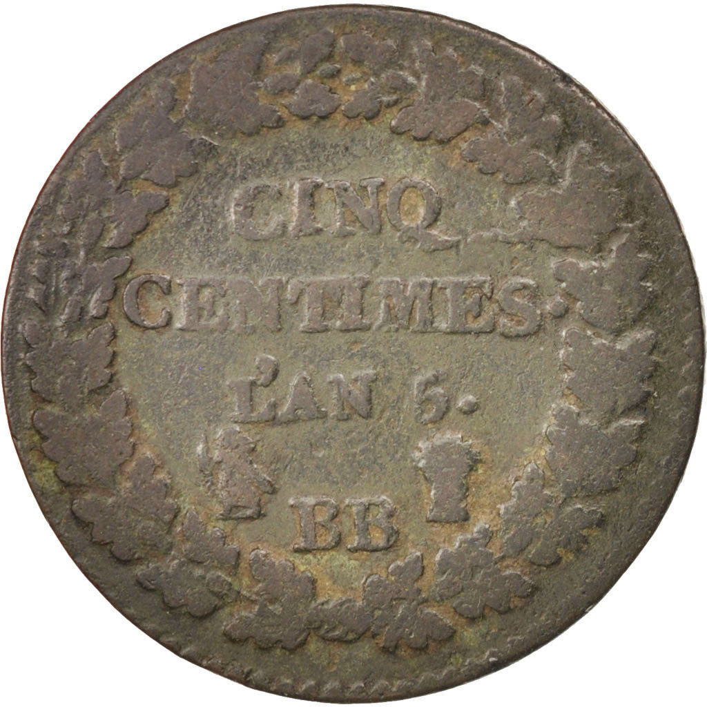 FRANCE, Dupré, 5 Centimes, 1796, Strasbourg, KM #640.4, F(12-15), Bronze, 28, G.