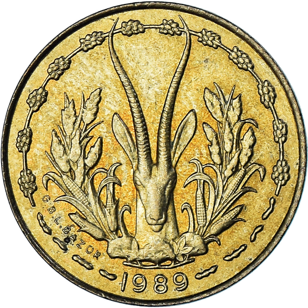 Münze, West African States, 5 Francs, 1989