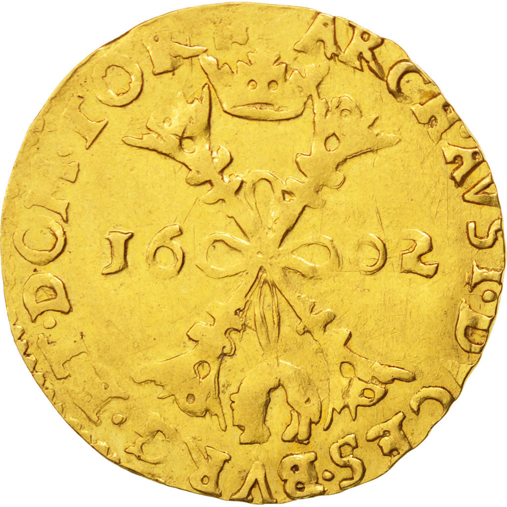 SPANISH NETHERLANDS, 2 Albertin, Corona, 1602, Tournai, KM #6, VF(30-35), Gold,.
