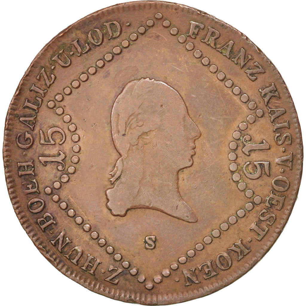 AUSTRIA, 15 Kreuzer, 1807, Schmollnitz, KM #2138, EF(40-45), Copper, 35.12,...
