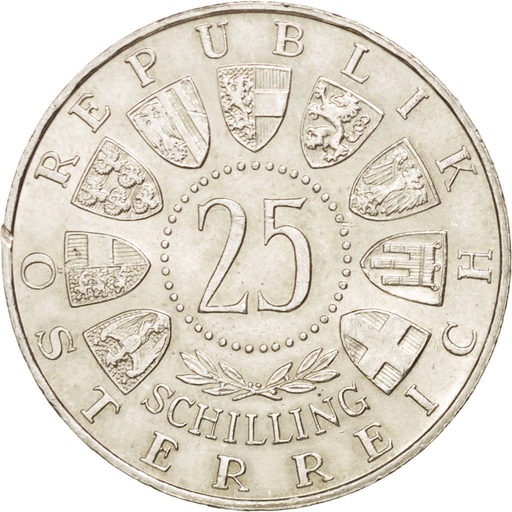 AUSTRIA, 25 Schilling, 1956, KM #2881, AU(55-58), Silver, 30.2, 13.00