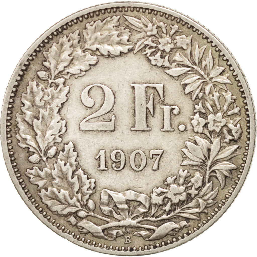 SWITZERLAND, 2 Francs, 1907, Bern, KM #21, EF(40-45), Silver, 27.4, 10.00