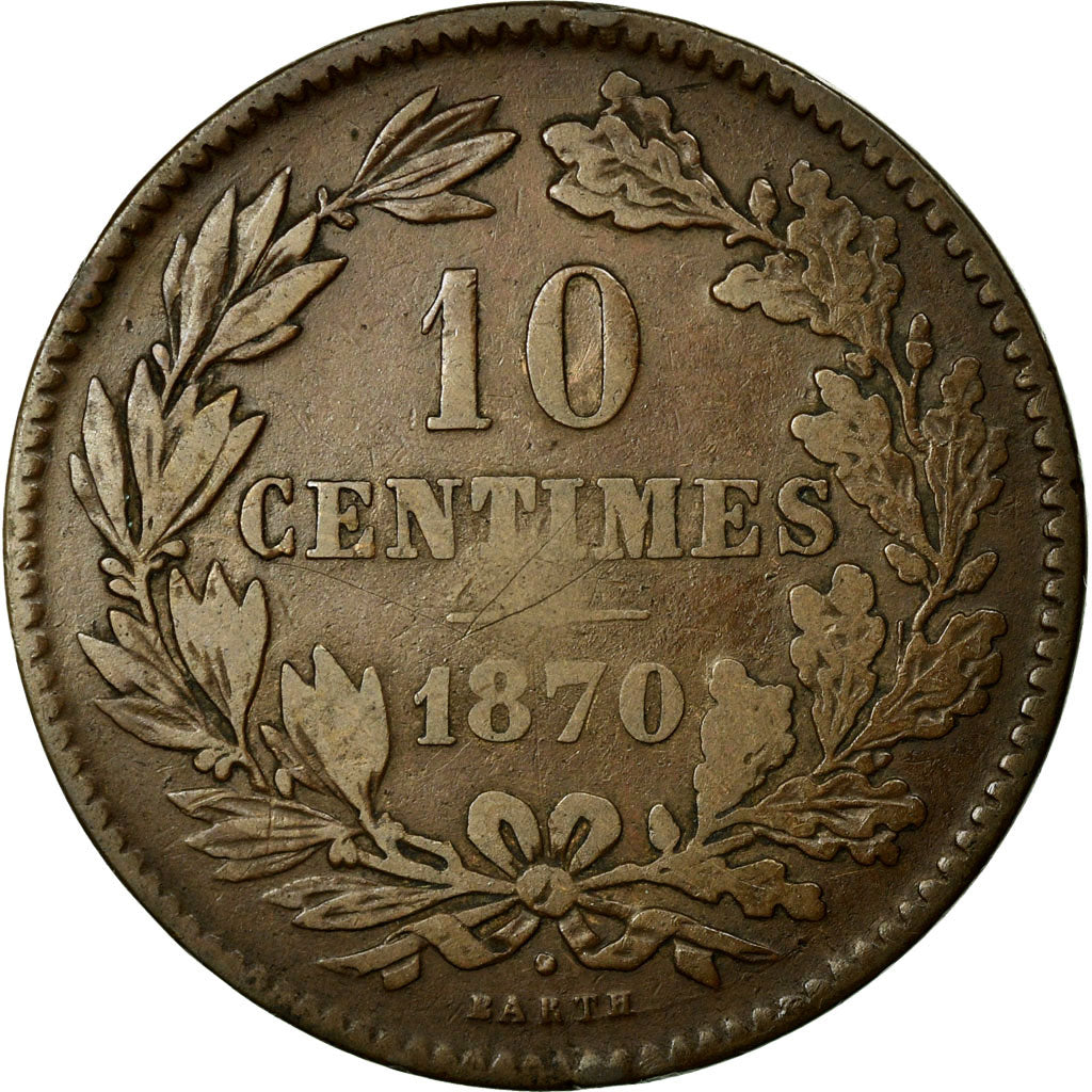 Coin, Luxembourg, William III, 10 Centimes, 1870, Utrecht, EF(40-45), Bronze