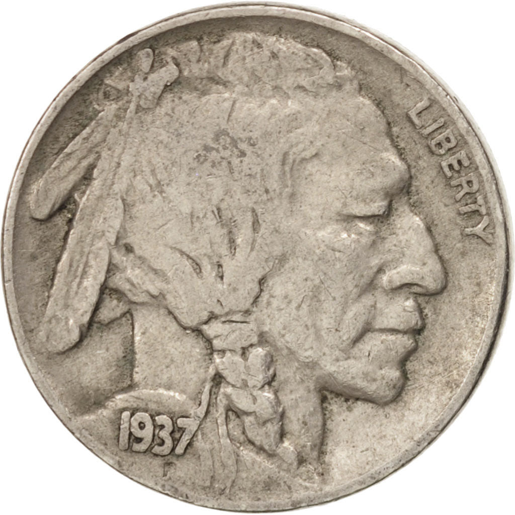 Stati Uniti, Buffalo Nickel, 5 Cents, 1937, U.S. Mint, Philadelphia, BB, Rame...