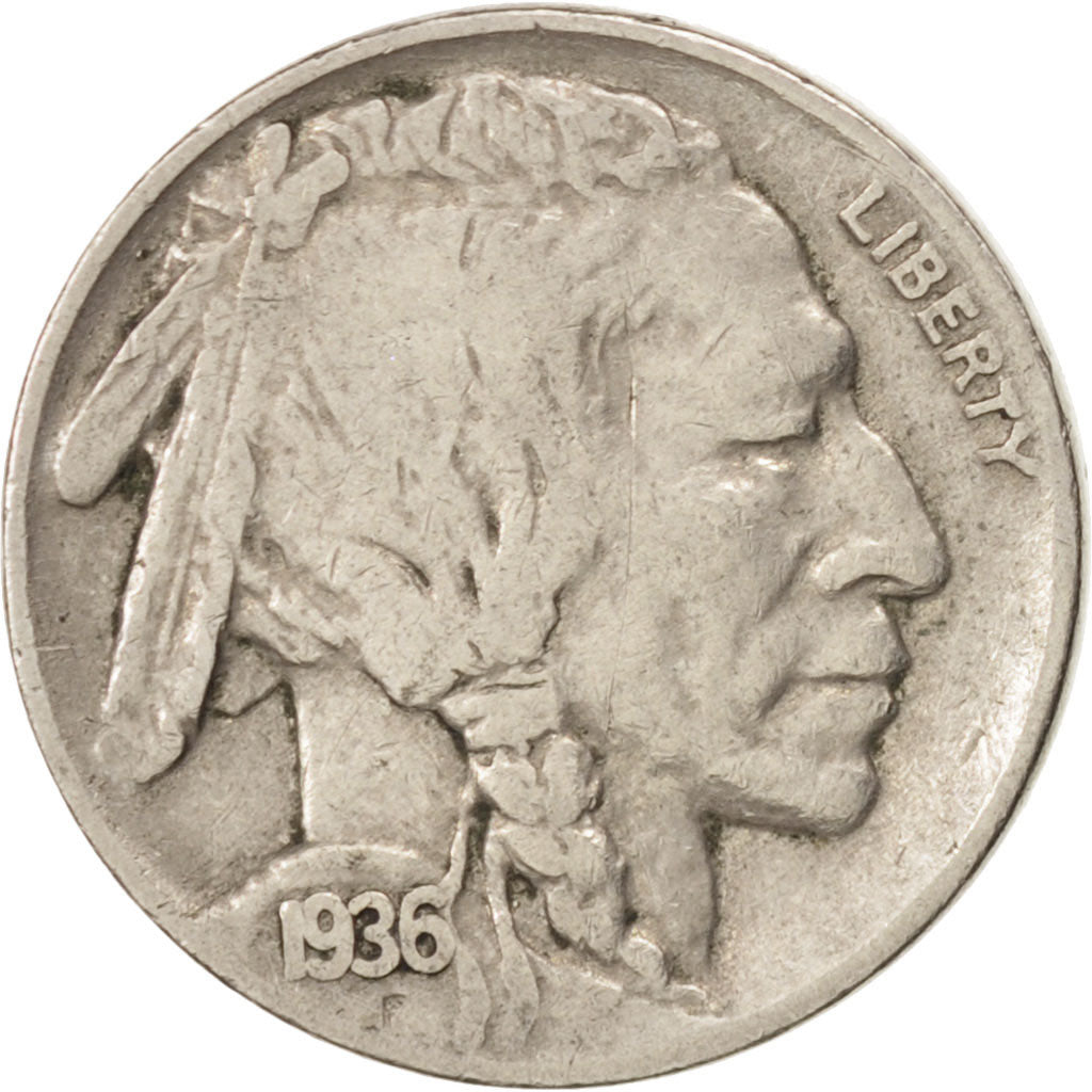 UNITED STATES, Buffalo Nickel, 5 Cents, 1936, U.S. Mint, KM #134, EF(40-45),...