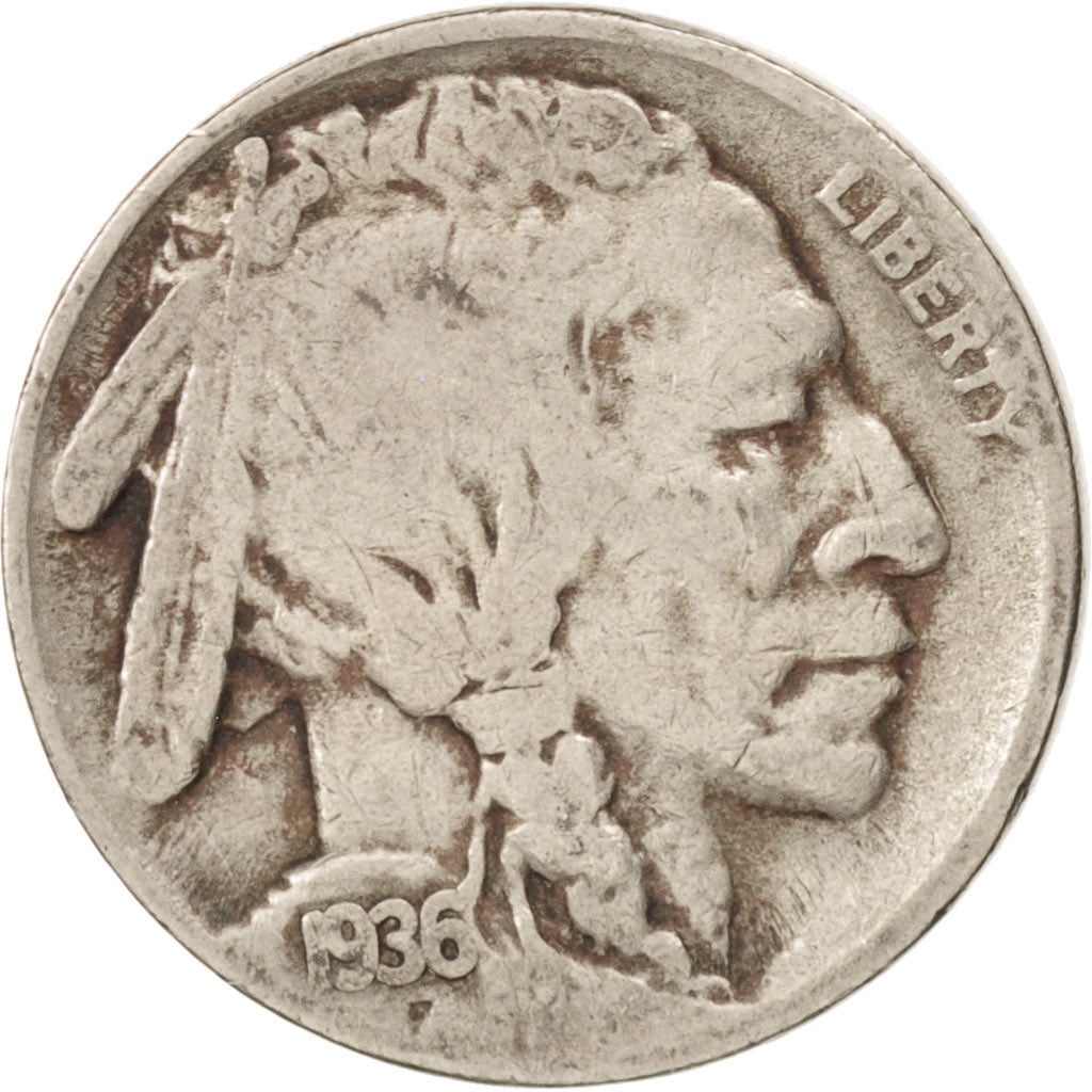 Stati Uniti, Buffalo Nickel, 5 Cents, 1936, U.S. Mint, San Francisco, BB, Ram...