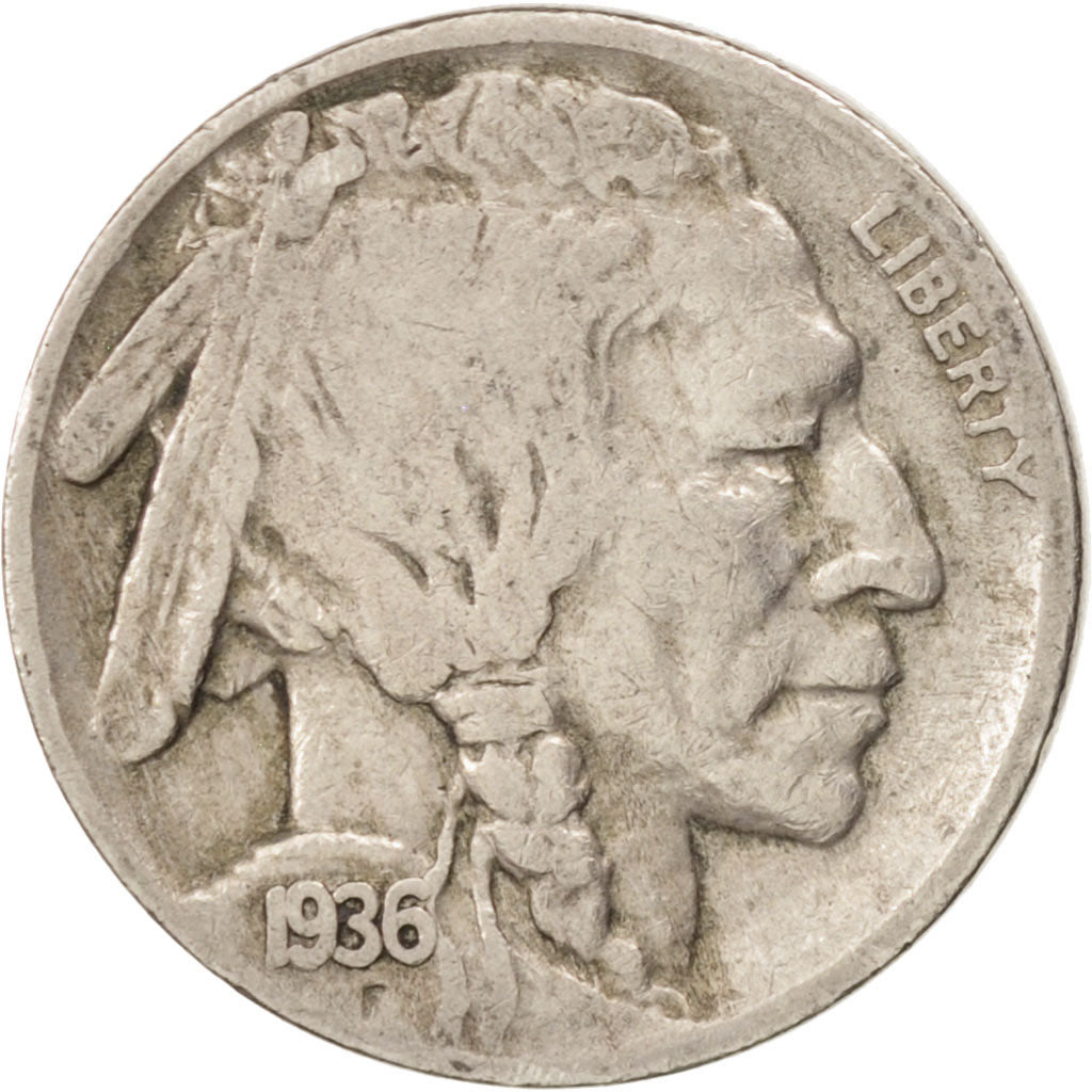 UNITED STATES, Buffalo Nickel, 5 Cents, 1936, U.S. Mint, KM #134, EF(40-45),...
